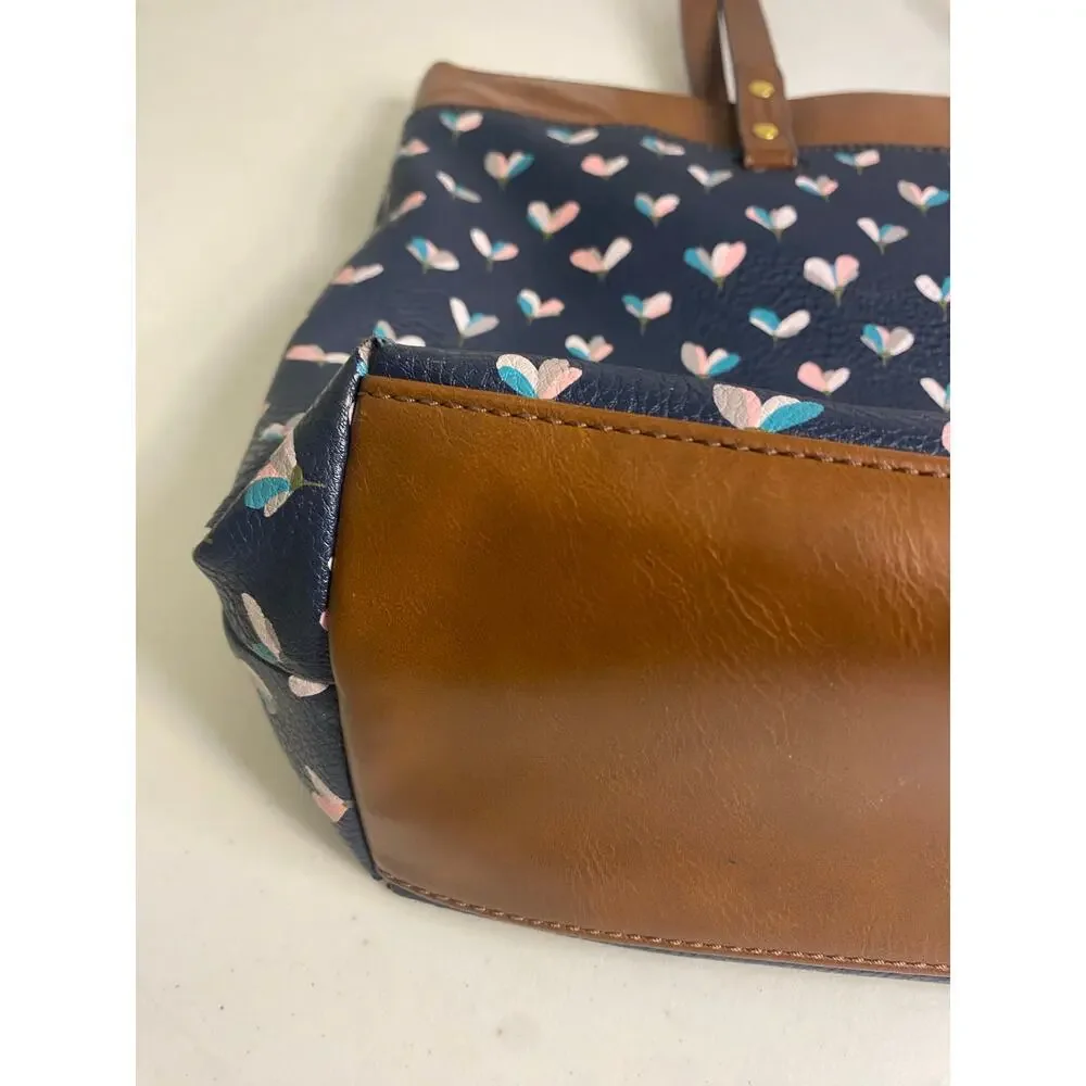 Fossil Anna Blue Heart Large Shoulder Tote Bag Leather Preppy Collegiate - Picture 5 of 14